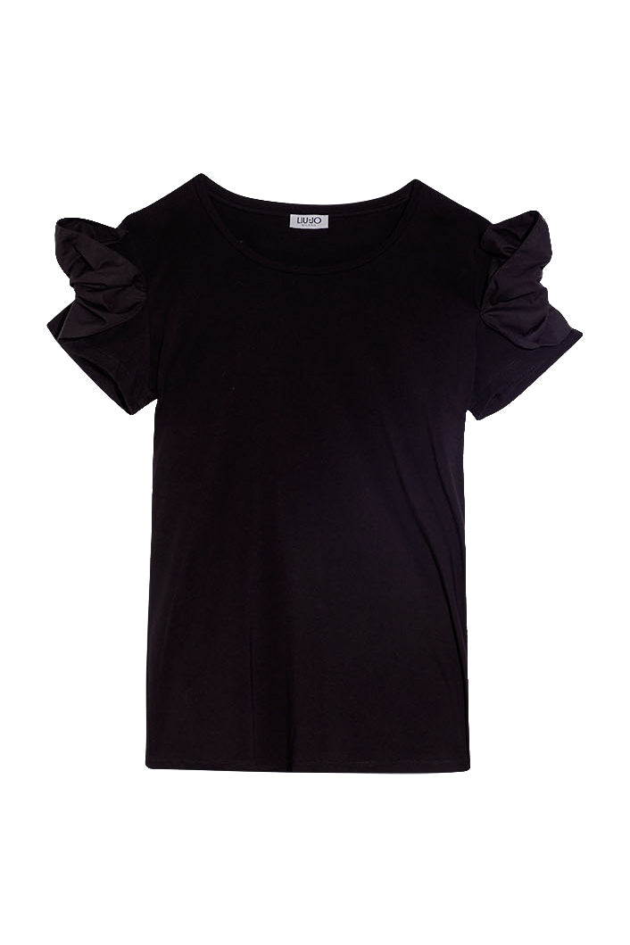 LIU JO T-shirt nera con dettagli in popeline - Mancinelli 1954