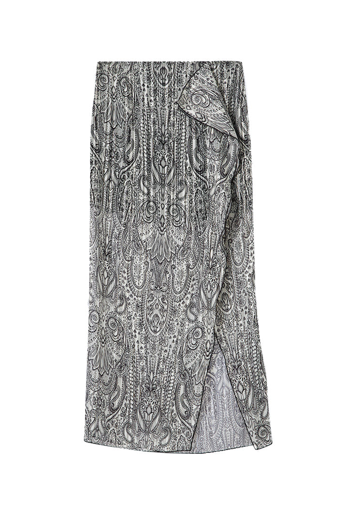 LIU JO Gonna lunga con volant e stampa cachemire bianca e nera - Mancinelli 1954