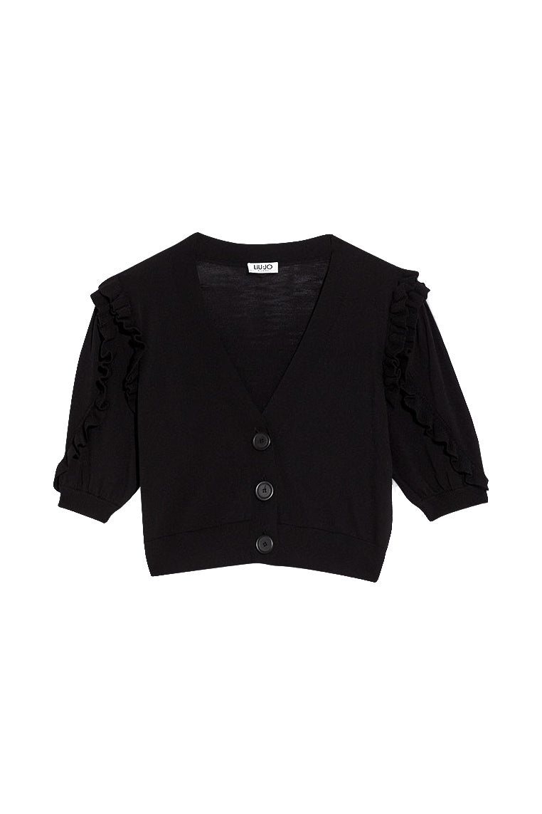 LIU JO Micro cardigan nero con rouches - Mancinelli 1954