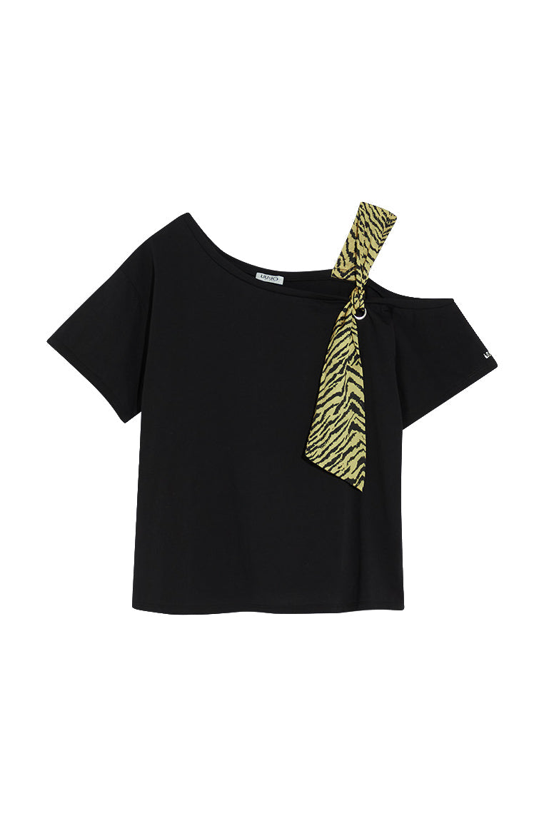 LIU JO T-shirt nera con spallina in raso - Mancinelli 1954
