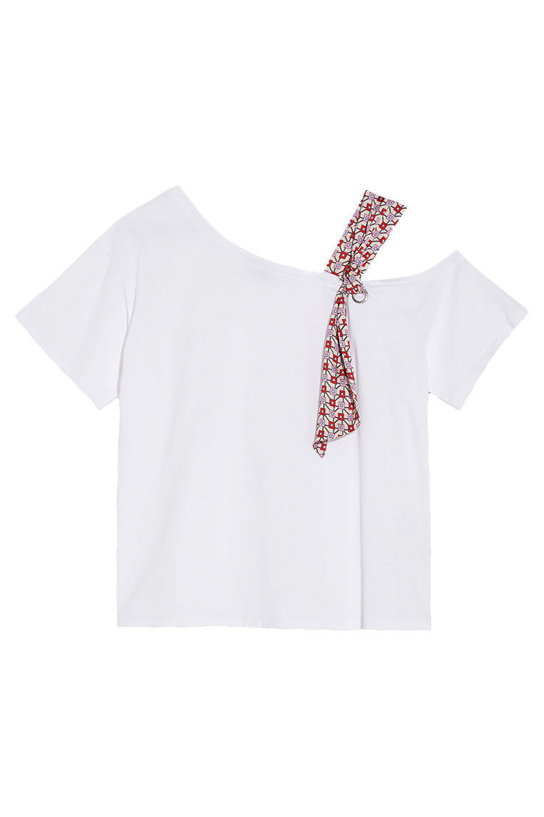 LIU JO T-shirt bianca con spallina in raso - Mancinelli 1954