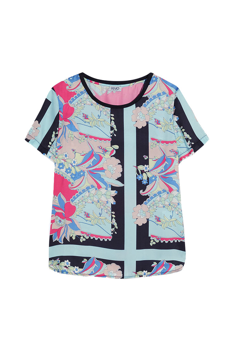 LIU JO T-shirt in raso con stampa floreale all over - Mancinelli 1954
