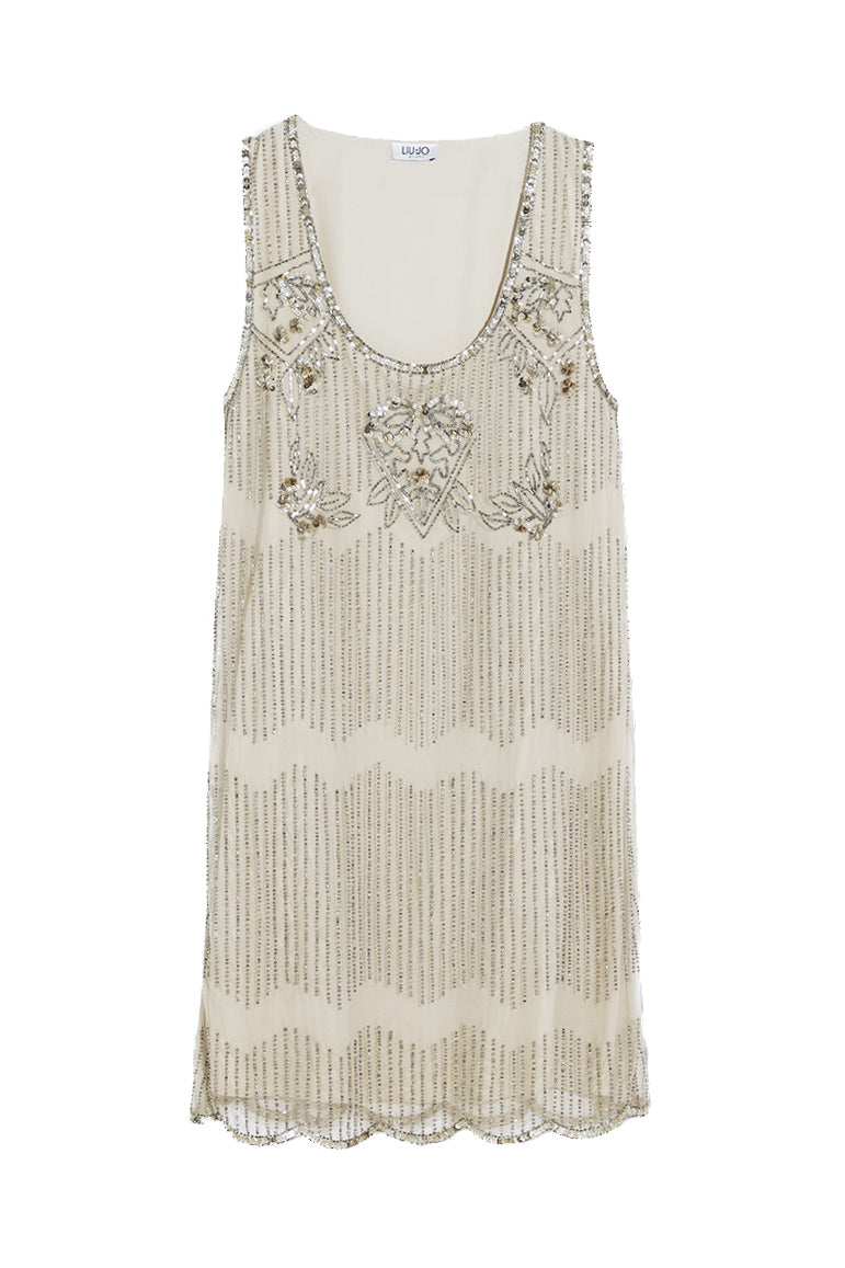 LIU JO Vestito corto avorio in tulle ricamato - Mancinelli 1954