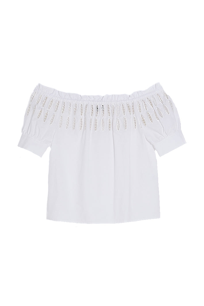 LIU JO Top bianco in cotone con scollo bardot - Mancinelli 1954