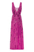 Long fuchsia dress with ASTRO sequins