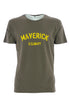 T-shirt verde in cotone con stampa maverick