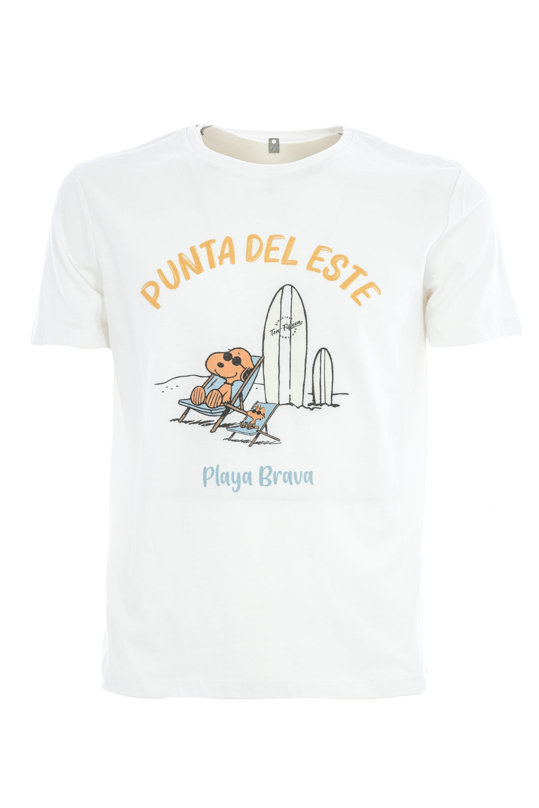 TEN-FIFTEEN T-shirt bianca in cotone con stampa Snoopy playa brava - Mancinelli 1954
