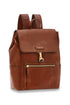 Leather backpack with front pocket and hook closure