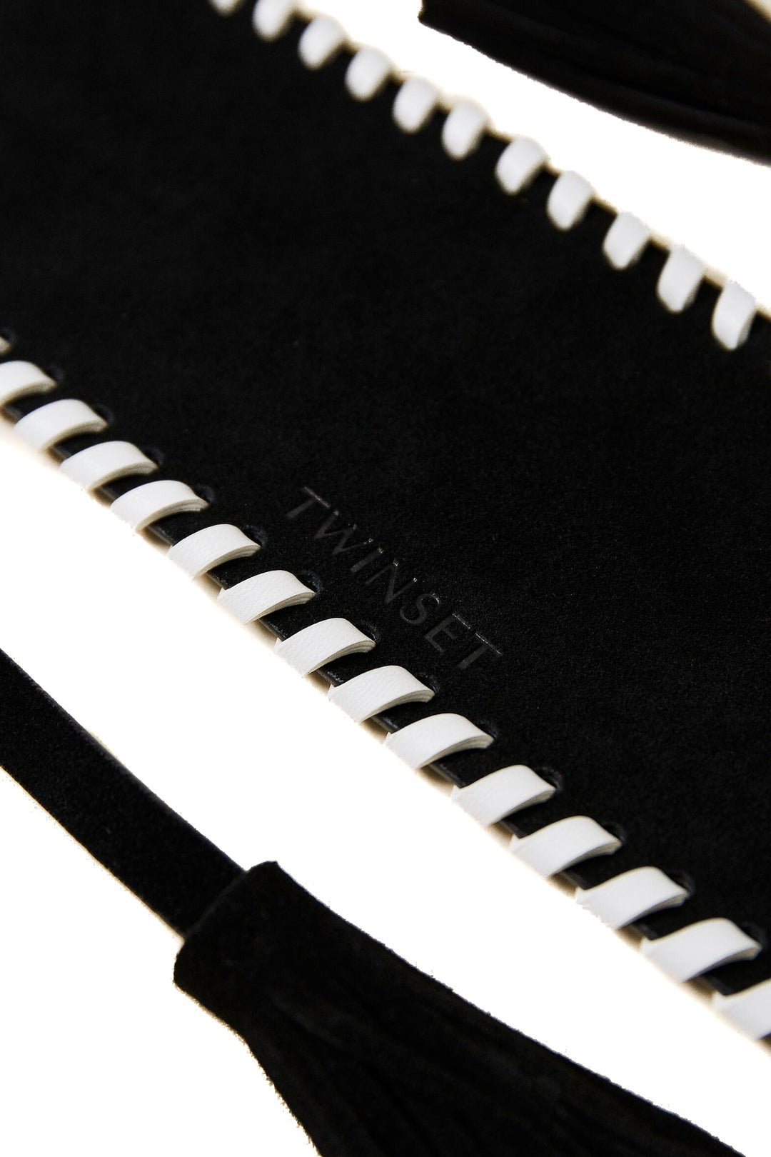 TWINSET Cintura fusciacca in pelle nera con infilature giglio - Mancinelli 1954