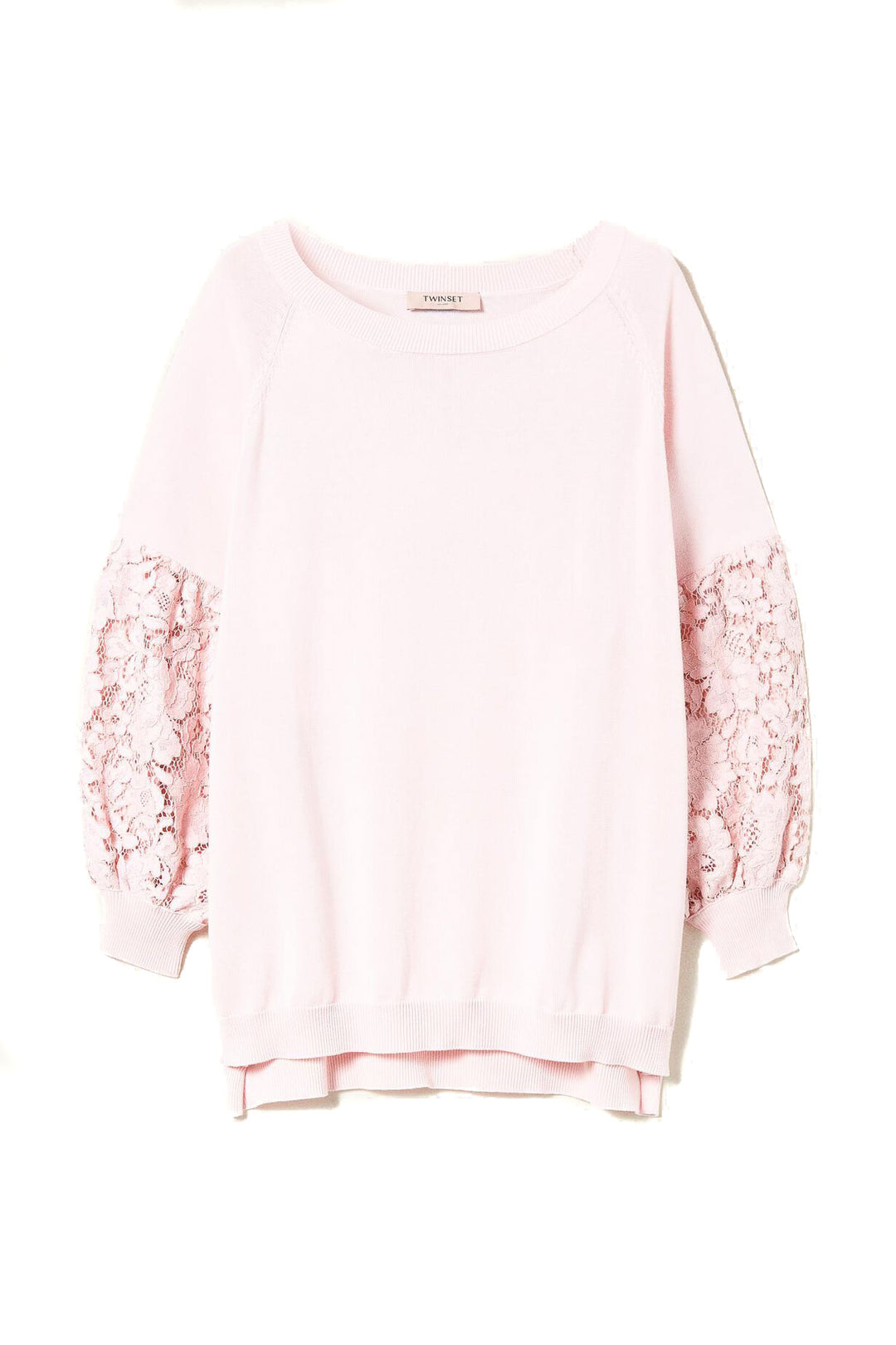 TWINSET Maglia over con pizzo macramè rosa - Mancinelli 1954