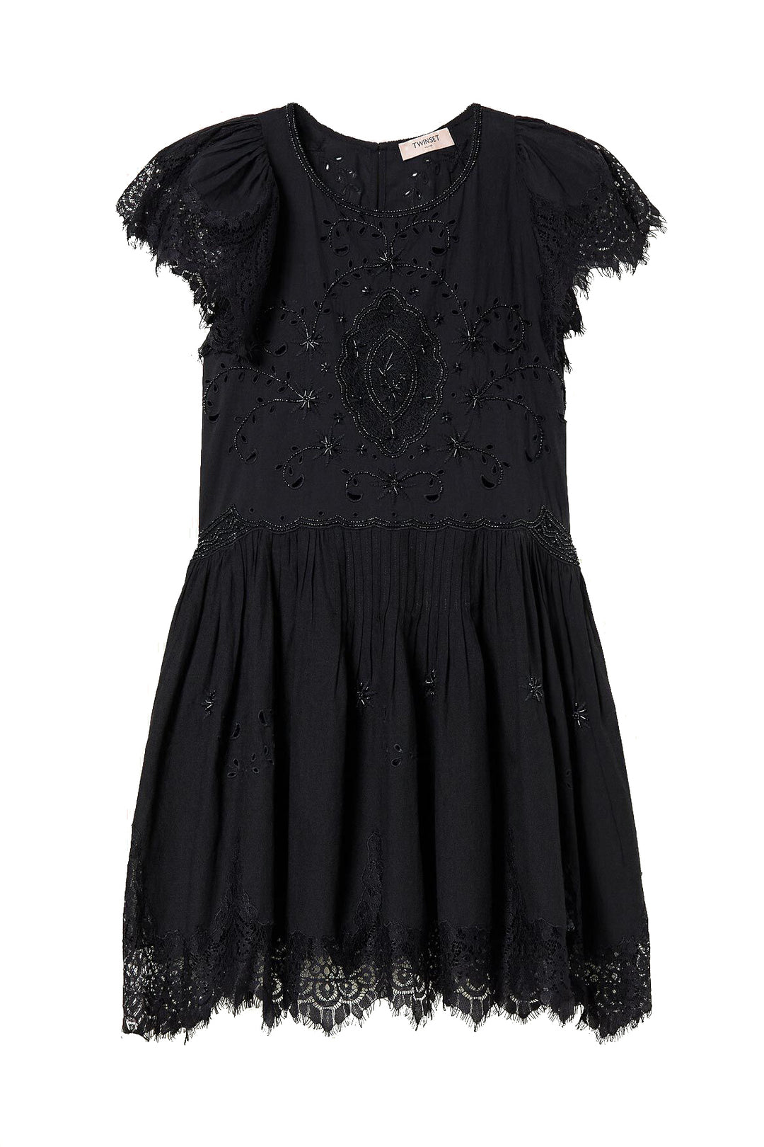 TWINSET Abito ricamato a mano con pizzo a intarsio nero - Mancinelli 1954