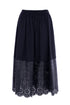Longuette skirt with black laser embroidery