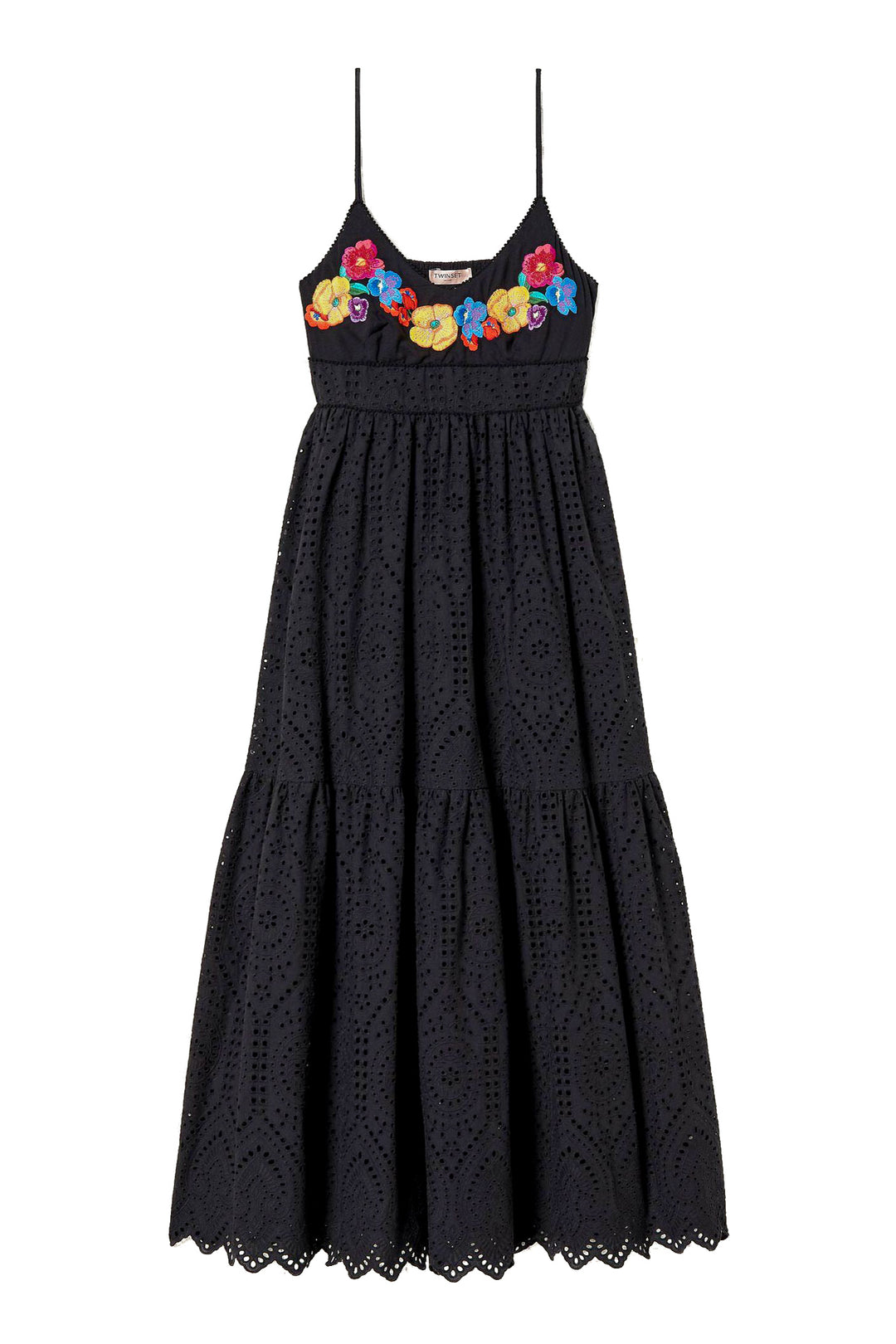 TWINSET Abito lungo con ricamo a fiori multicolor nero - Mancinelli 1954