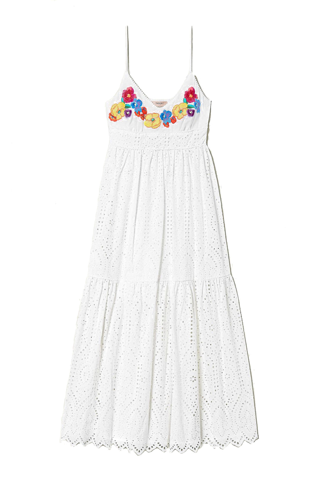 TWINSET Abito lungo con ricamo a fiori multicolor bianco - Mancinelli 1954