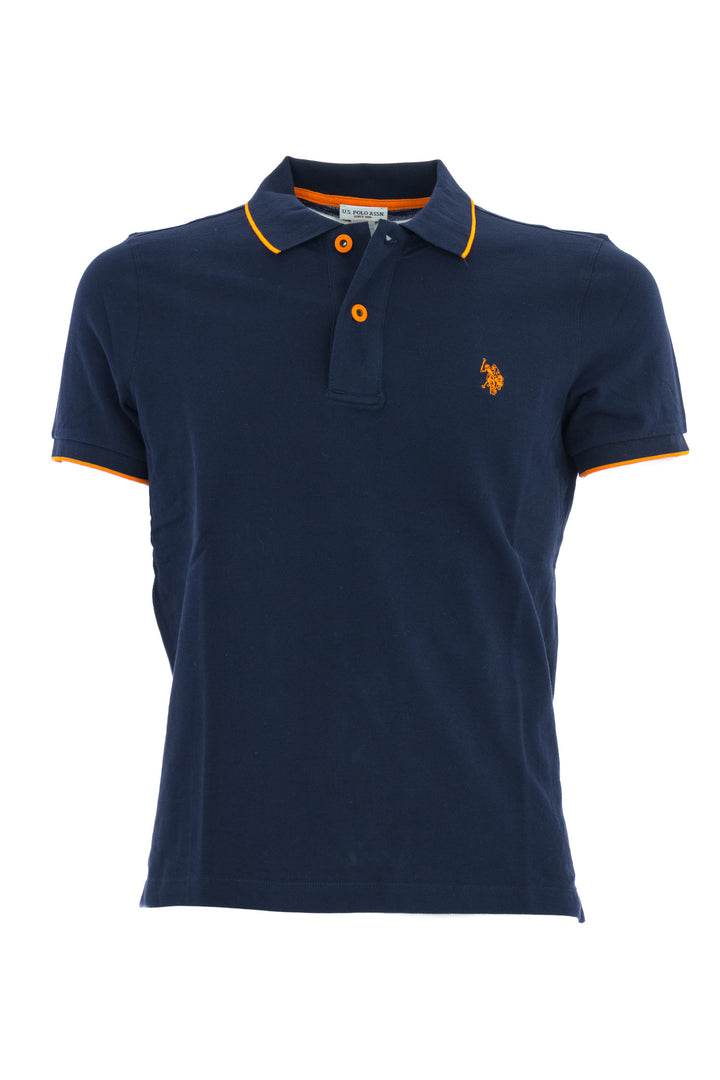 U.S. POLO ASSN. Polo in tricot di cotone con logo ricamato blu navy con contrasto arancio - Mancinelli 1954