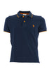 Polo in tricot di cotone con logo ricamato blu navy con contrasto arancio
