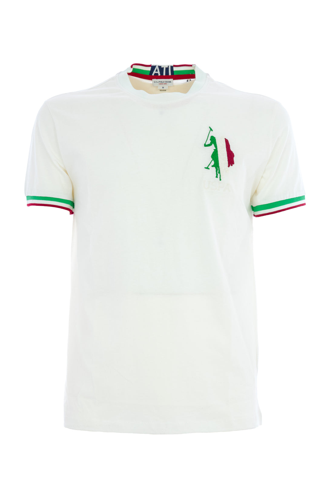 U.S. POLO ASSN. T-shirt bianca in cotone con logo tricolore italiano ricamato - Mancinelli 1954