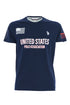 T-shirt in cotone con stampa frontale e posteriore e bandiera USA blu navy