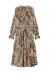 Long animal print creponne dress with embroidery