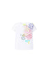 White MYFO t-shirt with shoulder pads and flower print