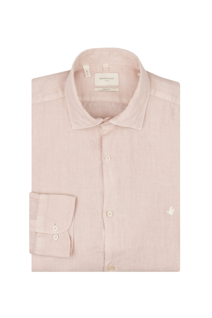 Brooksfield Camicia slim rosa in lino con collo francese - Mancinelli 1954