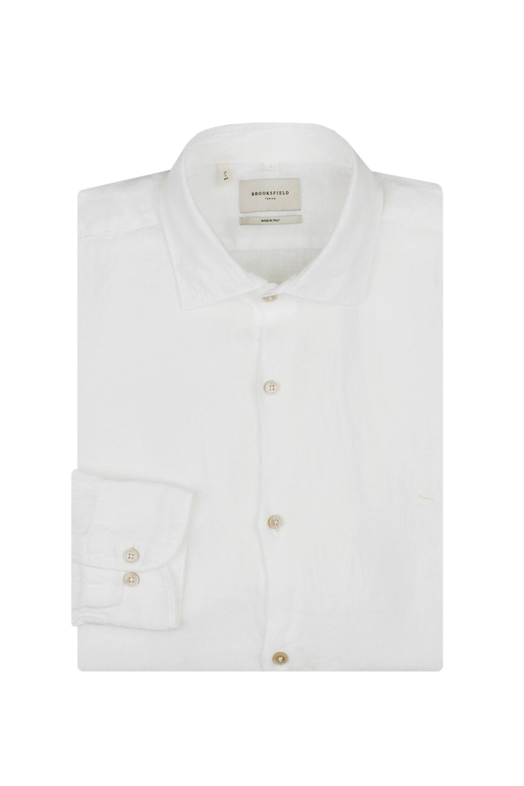 Brooksfield Camicia slim bianca in lino con collo francese - Mancinelli 1954