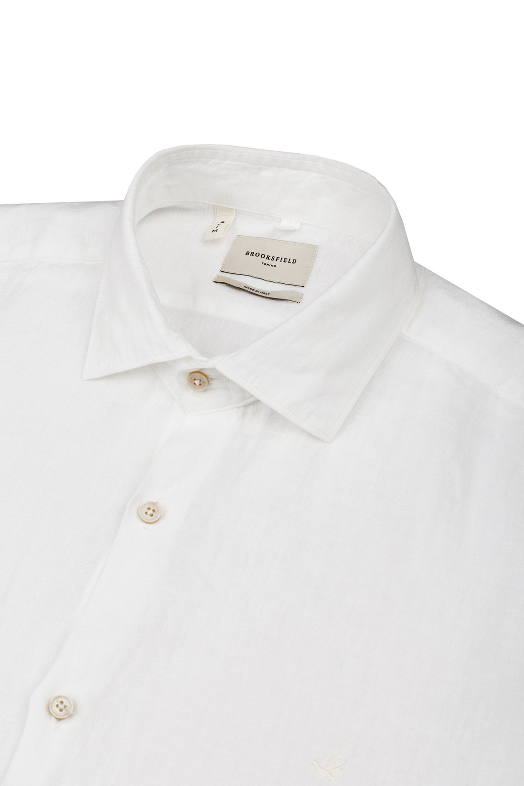Brooksfield Camicia slim bianca in lino con collo francese - Mancinelli 1954