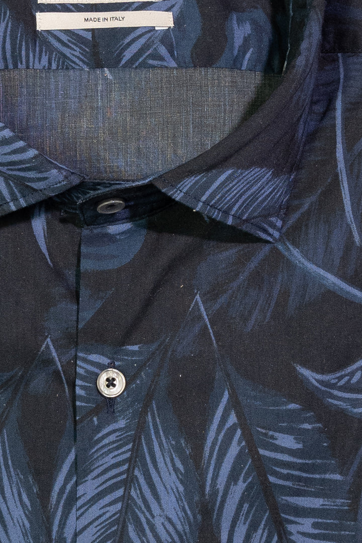 Brooksfield Camicia slim blu notte in cotone con stampa floreale - Mancinelli 1954
