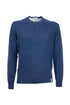 Blue crewneck sweater in linen and cotton blend