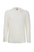 White crewneck sweater in cotton with ribbed pattern