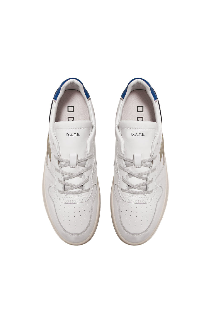 DATE Sneaker bassa in pelle COURT 2.0 VINTAGE CALF WHITE-BLUE - Mancinelli 1954