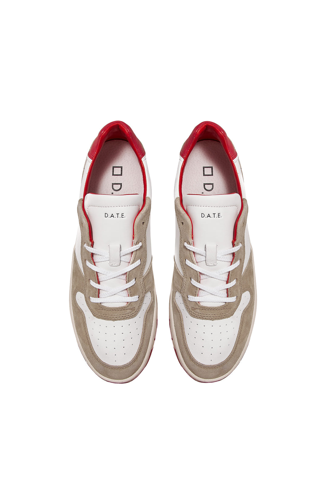 DATE Sneaker bassa in pelle COURT LEATHER WHITE-RED - Mancinelli 1954