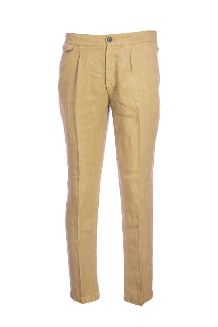 DEVORE Pantalone leggero cammello in lino con una pence - Mancinelli 1954