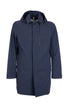 Navy blue trench coat in 3-layer bi-stretch fabric