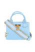 Light blue mini bag in eco leather with colored shoulder strap