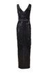 Slim long black dress with sequins