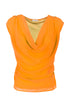 Orange sleeveless top with draped neckline