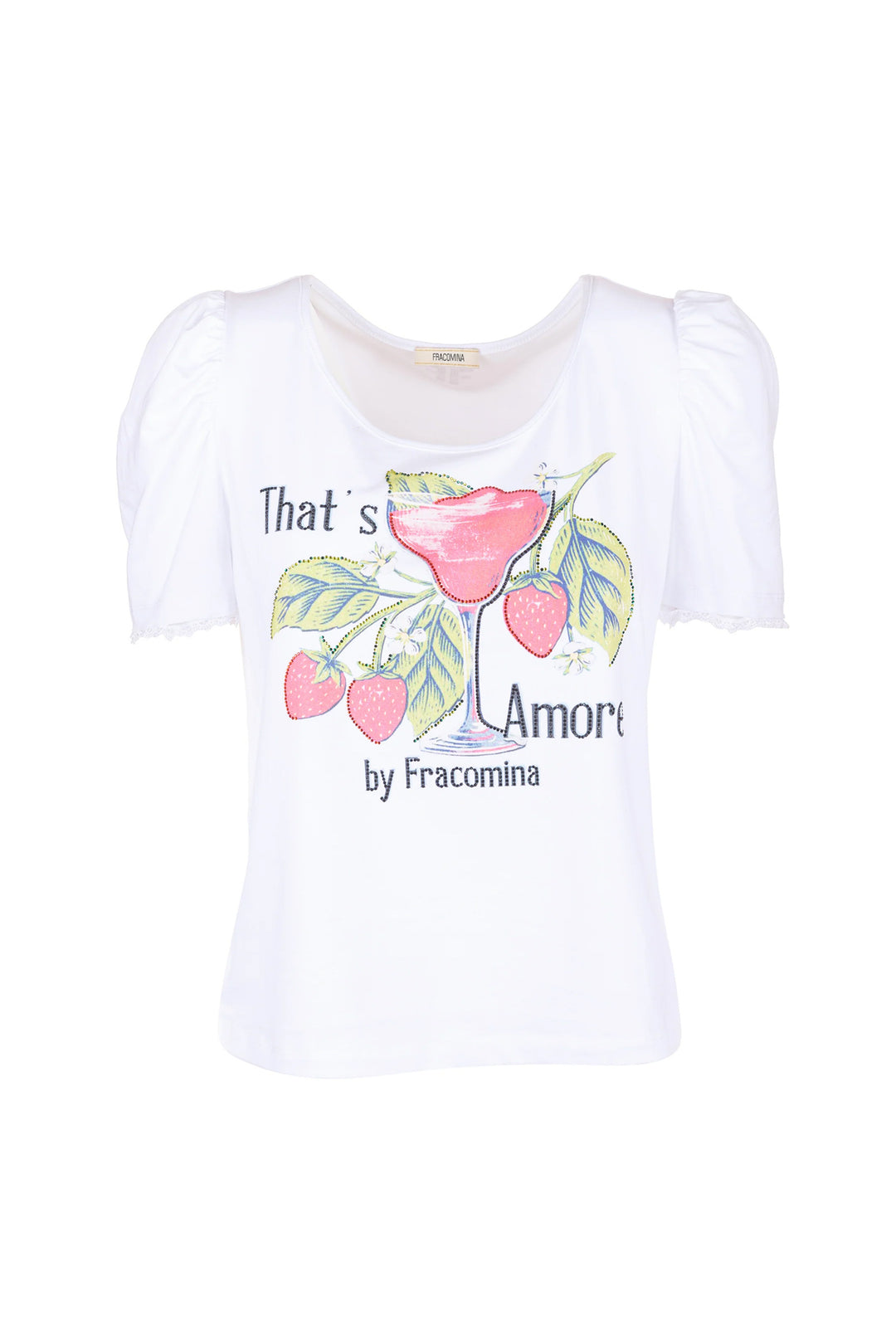 FRACOMINA T-shirt regular bianca in jersey stretch con stampa that's amore - Mancinelli 1954