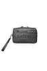Black clutch bag in faux leather with handle and front pocket with logo