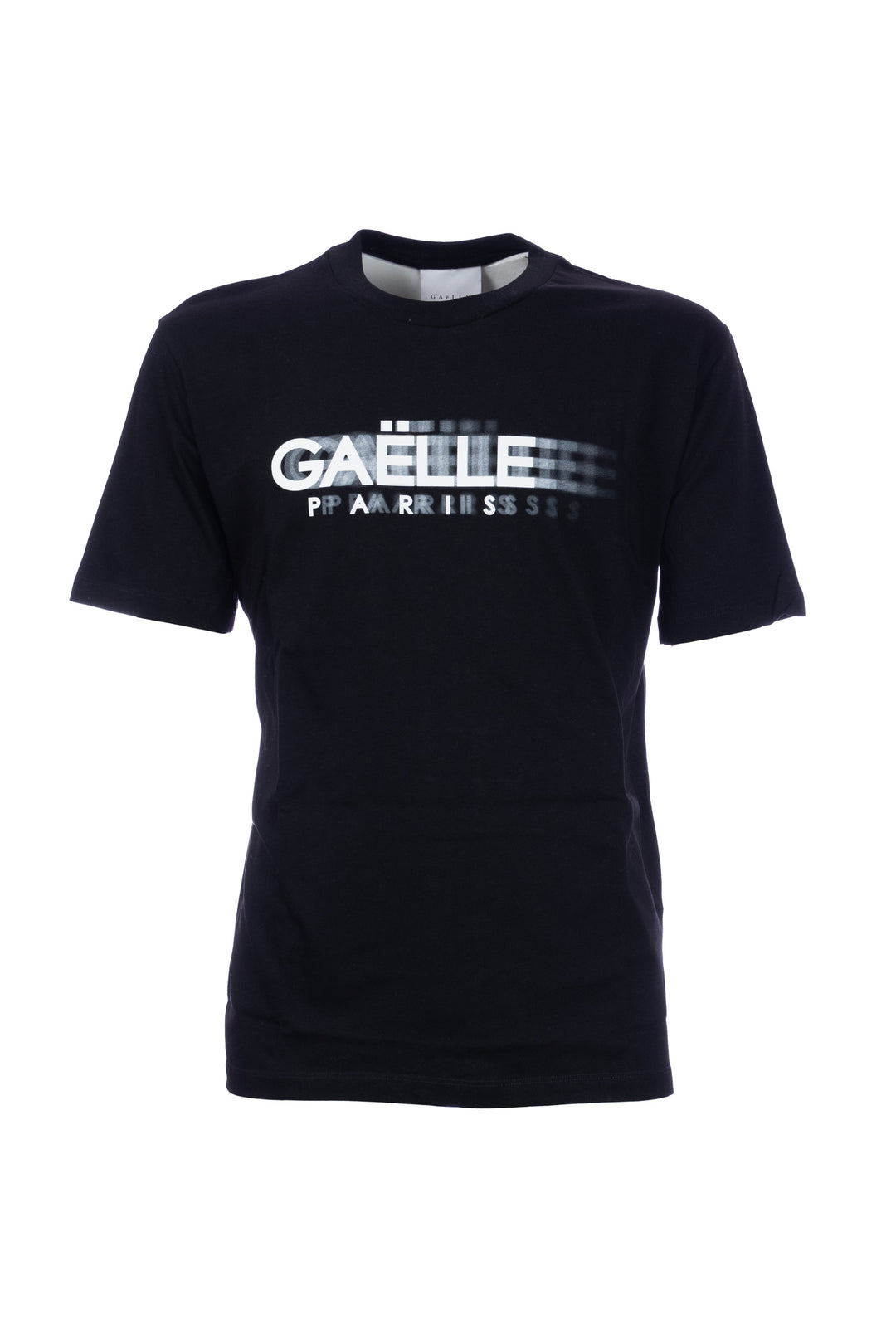 GAELLE T-shirt nera in cotone con stampa logo sfocato - Mancinelli 1954