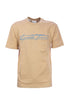 T-shirt beige in cotone con logo grande ricamato in contrasto