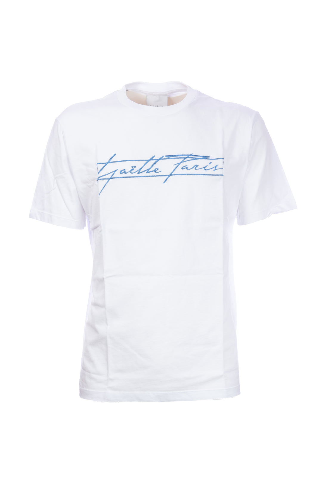 GAELLE T-shirt bianca in cotone con logo grande ricamato in contrasto - Mancinelli 1954