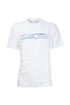 T-shirt bianca in cotone con logo grande ricamato in contrasto