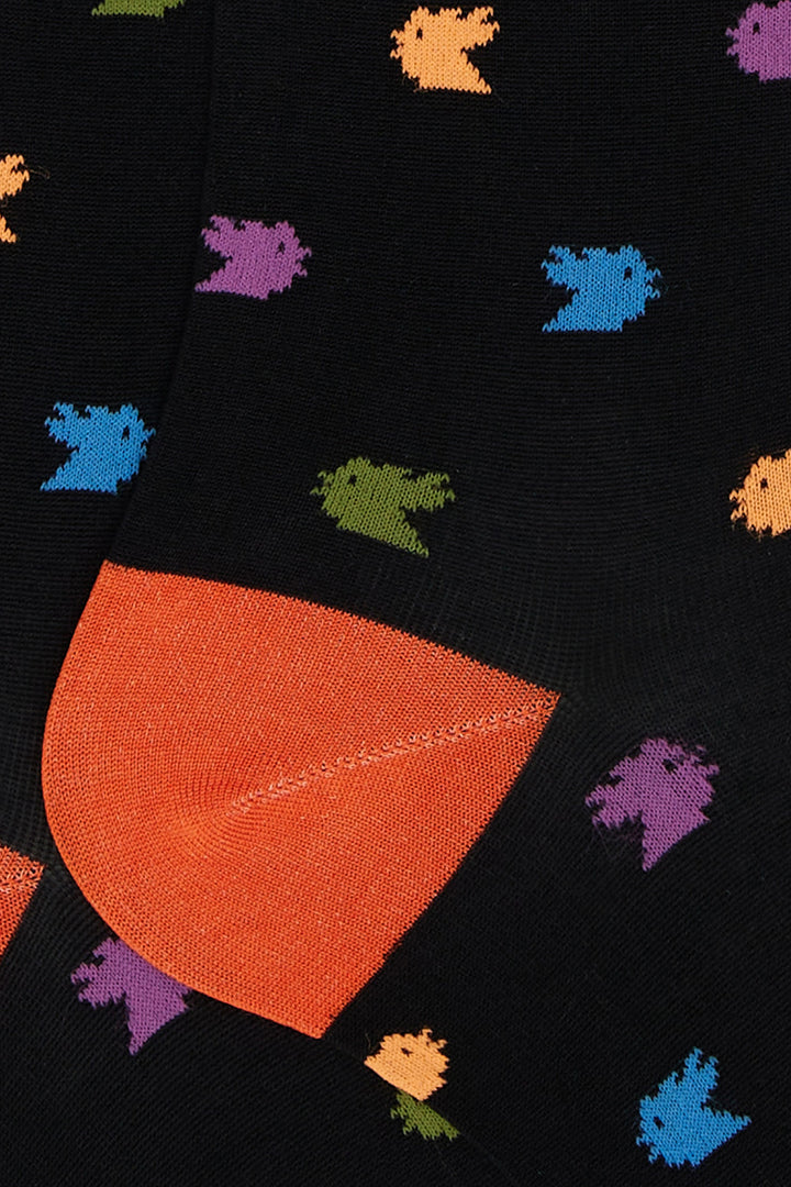 GALLO Calze lunghe cotone leggerissimo nero fantasia piccoli galletti colorati - Mancinelli 1954
