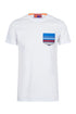 Solid white cotton T-shirt and multicolor pocket