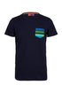 T-shirt cotone blu tinta unita e taschino multicolor
