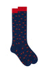 Long royal blue light cotton socks with crab pattern