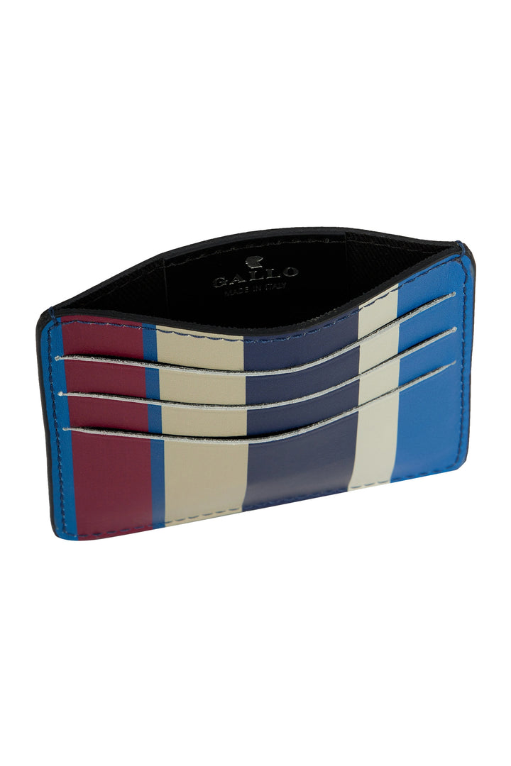 GALLO Porta carta di credito unisex pelle blu royal righe multicolor - Mancinelli 1954