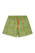 Micro batik pattern grass green polyester swim shorts