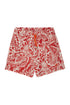 Floral patterned red polyester swim shorts